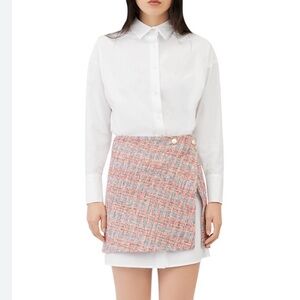 Maje Rajari Tweed-Overlay Cotton Mini Dress Size 34